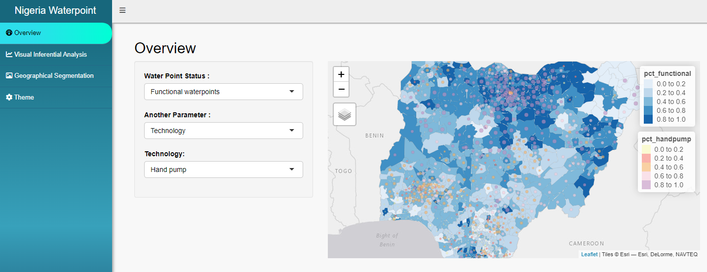 This choropleth map shows the distribution of functional waterpoints with hand water pump deployed.